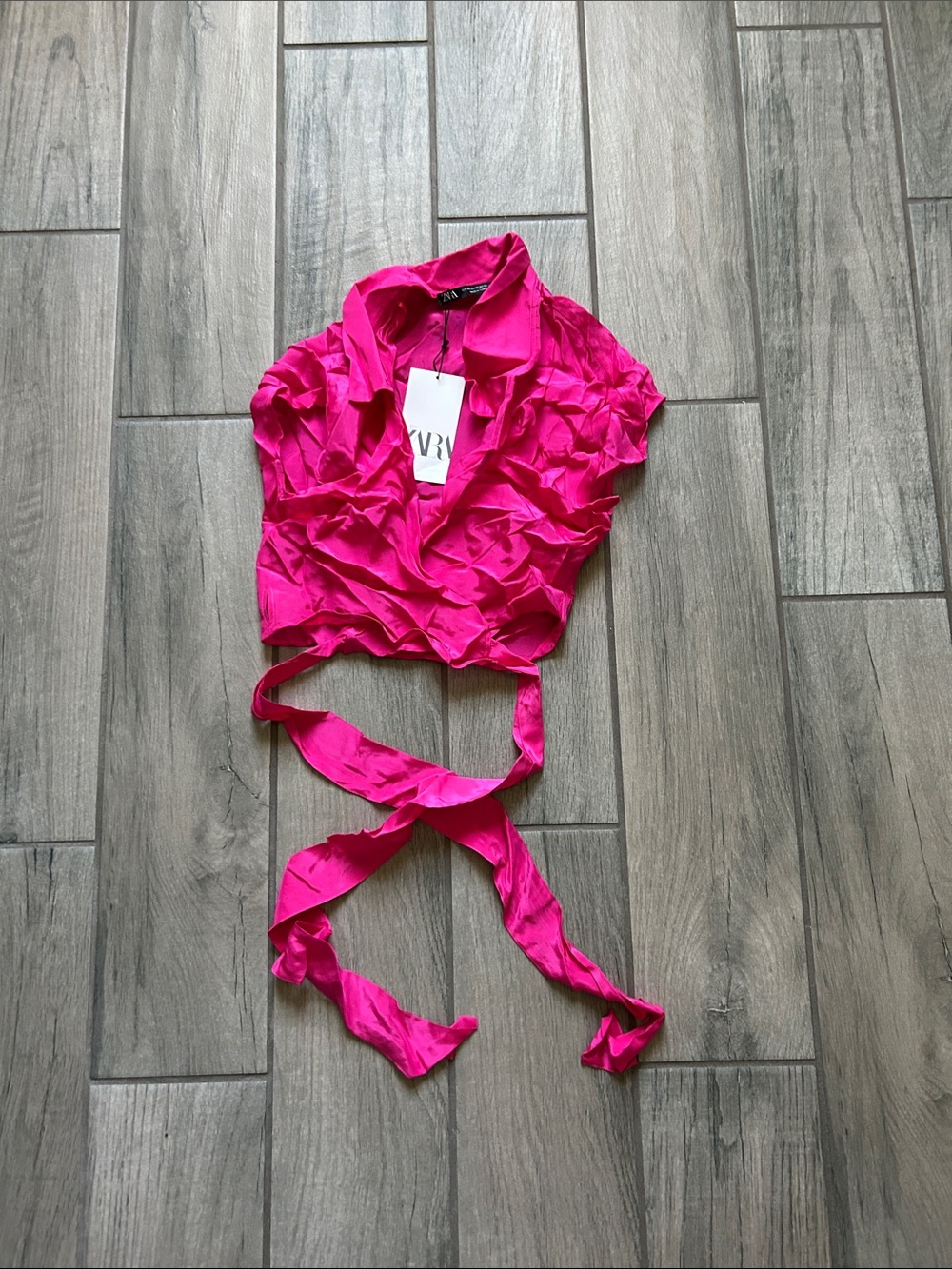 Zara Bright Hot Pink Wrap Crop Top with Tie